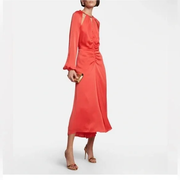 VERONICA BEARD Fay La Chain-detail Dress In Papaya Long Sleeve Size 4 NWOT - Picture 1 of 13